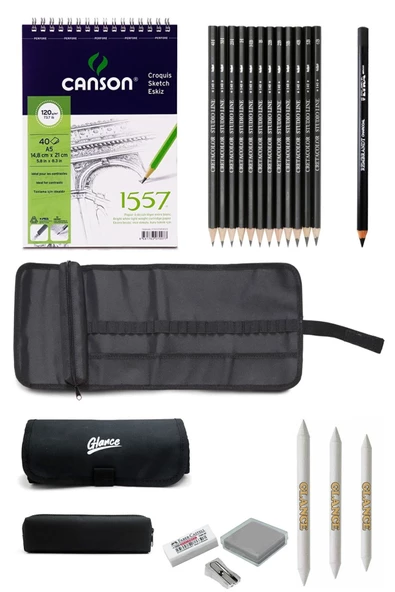Canson 1557 Eskiz Çizim Defteri 40 Yp Cretacolor Dereceli Kalem Studioline Çantalı Eskiz Çizim Seti ürün görseli 1