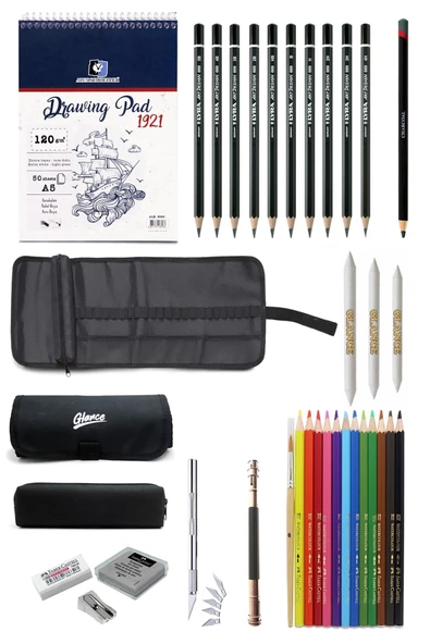 Eskiz Defteri A5 120 Gr 50 Yp Lyra Dereceli Kalem Faber Aquarel Kalem Çantalı Çizim Eskiz Seti ürün görseli 1