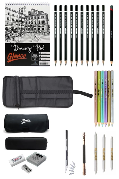 Eskiz Defteri A5 120 Gr 50 Yp Lyra Dereceli Kalem Metalik Kuruboya Bez Çantalı Çizim Eskiz Seti ürün görseli 1