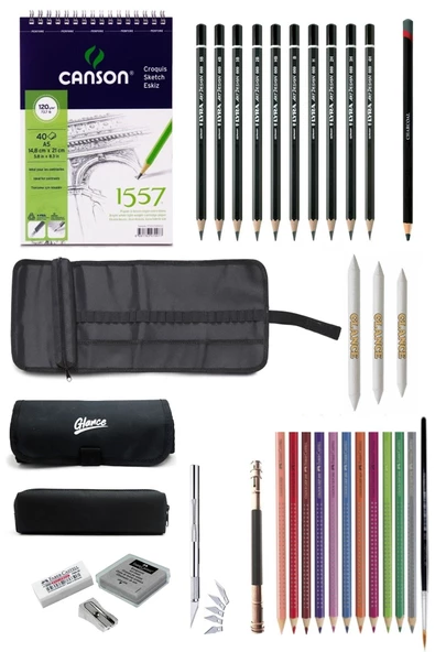 Canson A5 Eskiz Defteri 120 Gr Lyra Dereceli Kalem Faber Aquarel Kalem Rulo Çantalı Çizim Eskiz Seti ürün görseli