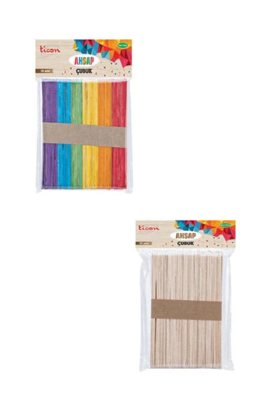 Ticon Dondurma Çubuğu Ince 50'li Renkli - Ahşap Dondurma Çubuğu Ince 50'li ürün görseli 1