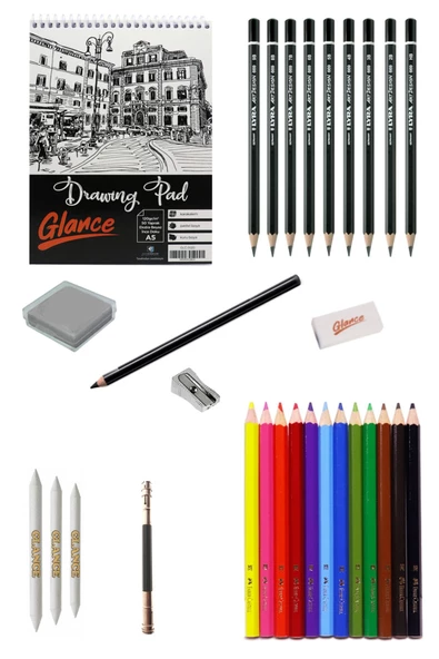 Eskiz Defteri A5 120 gr 50 Lyra Dereceli Karakalem Water Color Kuruboya Kalemi Çizim Seti ürün görseli 1