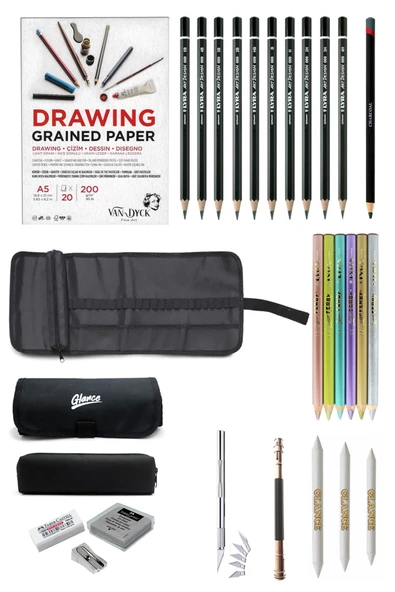 Van Dyck A5 Çizim Defteri 200 Gr 20 Yp Lyra Dereceli Kalem Metalik Kuruboya Çantalı Çizim Eskiz Seti ürün görseli 1