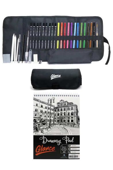 Eskiz Defteri A5 120 gr 50 Yp Faber Watercolor Kuru Boya Lyra Karakalem Rulo Bez Çantalı Eskiz Seti ürün görseli