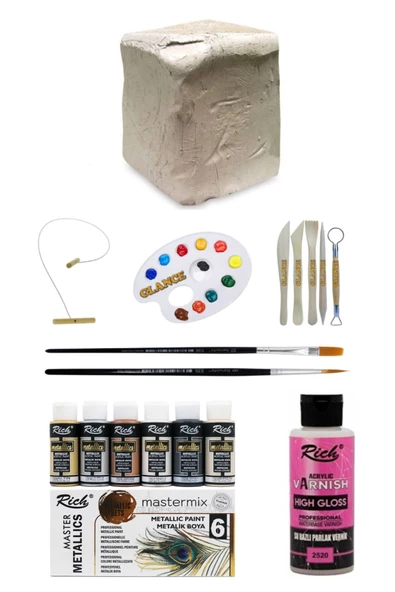 Seramik Hamuru 6 Kg Rich Mastermix 60 Cc 6'lı Metalik Renkler Akrilik Boya Seramik Başlangıç Seti ürün görseli 1