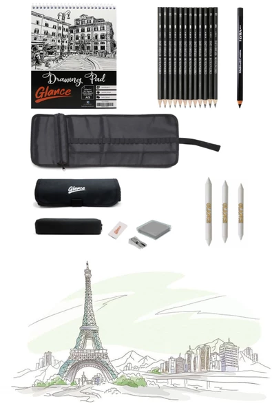 Eskiz Defteri A5 120 Gr 50 Yp Cretacolor Dereceli Kalem Studioline Çantalı Eskiz Çizim Seti ürün görseli 1