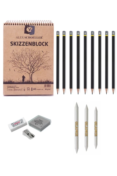 Alex Schoeller A5 Spiralli Kraft Eskiz Defteri 60 Ypr Karakalem Çizim Seti Kömür Kalem Eskiz Seti ürün görseli 1