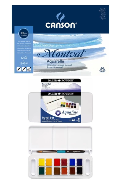 Canson Montval Suluboya Defteri 18x25 Cm 300 Gr 12 Yaprak Daler Rowney Aquafine 12'li Suluboya Seti ürün görseli 1