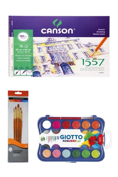 Canson 1557 Resim Defteri 35x50cm 180 Gram 15 Yaprak Giotto 24 Lü Suluboya Seti ürün görseli 1