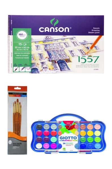 Canson 1557 Resim Defteri 35x50cm 180 Gram 15 Yaprak Giotto 36 Lı Suluboya Seti ürün görseli 1