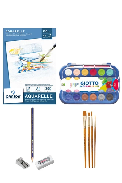 Canson Sulu Boya Blok 300gr A4 10 Yaprak Giotto 30 Mm 24lü Suluboya Seti ürün görseli 1