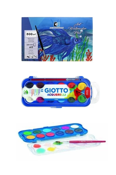 Alex Schoeller Sulu Boya Defteri A5 300 Gr 12 Yaprak Giotto Aqurell Block Sulu Boya 23 Mm 12 Li Set ürün görseli 1