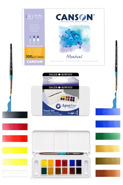 Canson Montval Defter 300gr 12 Yp 18*25cm Daler Rowney Aquafine Travel Set 12 Renk Sulu Boya ürün görseli 1