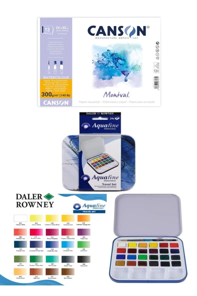 Canson Montval Suluboya Defteri (24x32cm) 300gr Aquafine Tablet 1/2 Suluboya Travel Set 24 ürün görseli 1