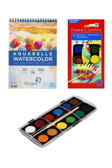Van Dyck Sulu Boya Defteri A5 300 Gram 20 Yaprak Sulu Boya Küçük Boy 12 Renk ürün görseli 1