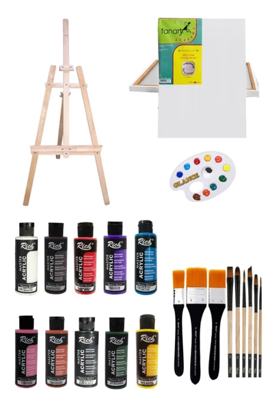 Glance 50x70 Tuval+10'lu Akrilik+6+3karma Fırça Şovale Seti ürün görseli 1