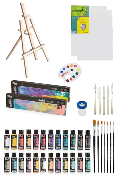 3 Ayaklı Şövale Rich Master Mix 60 Cc Akrilik 12 Li Canlı Renkler Pastel Renkler Şövale Seti ürün görseli 1