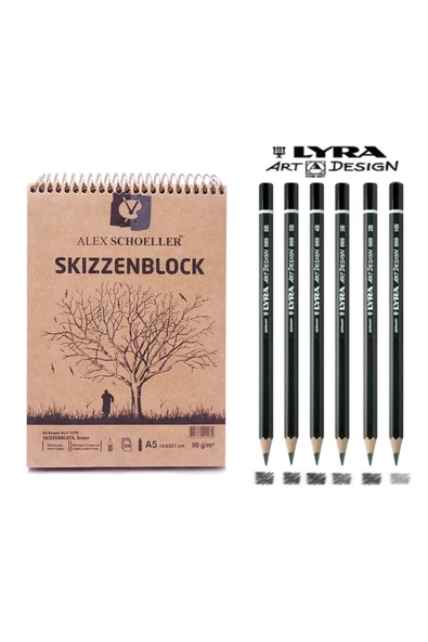Alex Schoeller A5 60 Yaprak Kraft Eskiz Defteri Lyra Art Design Dereceli Kalem Çizim Seti ürün görseli 1