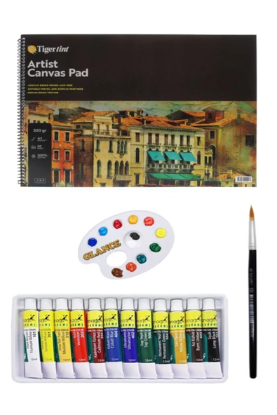 Tigertint Artist Canvas Pad Tuval Defter A3 10 Yaprak Fanart Academy Yağlı Boya Seti 12x12ml Set ürün görseli 1