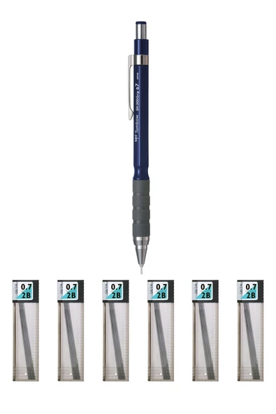 Tombow Sh-300 Grip Mekanik Kurşun Kalem 0.7 Mm Lacivert Tombow Mono Lead 0.7 Mm Uç 6 Adet - 1