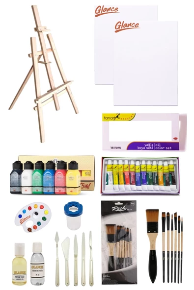 Fanart Yağlı Boya Seti 12x12 Ml-35x50-2'li Tuval-akrilik Boya 6x75 Ml Canlı Renkler Şövale Seti ürün görseli 1