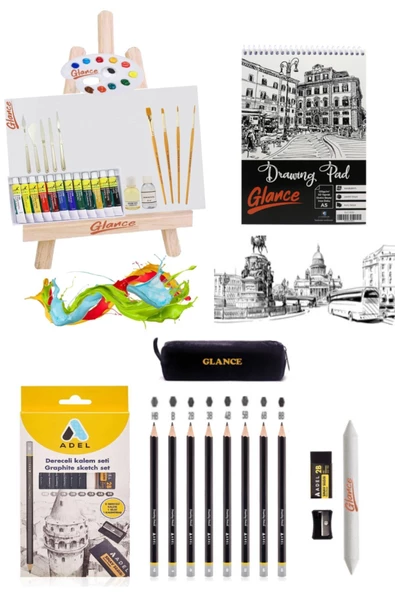 Yağlı Boya Başlangıç Seti Eskiz Defteri A5 120 gr 50yp Adel Dereceli Kalem Seti 8'li Sanat Seti ürün görseli 1