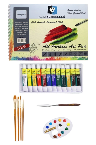Alex Schoeller Çok Amaçlı Sanatsal Blok 200gr 25x35cm Fanart Academy Yağlı Boya Seti 12x12 Ml ürün görseli 1