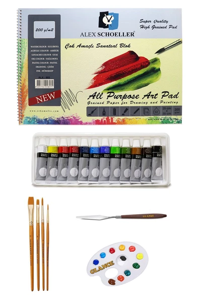 Alex Schoeller Çok Amaçlı Sanatsal Blok 200gr 25x35cm Daler Rowney Simply Yağlı Boya Seti 12x12 Ml ürün görseli 1