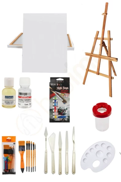 Şövale Yağlı Boya 12x12 Ml 35x50 Tuval Set - 1