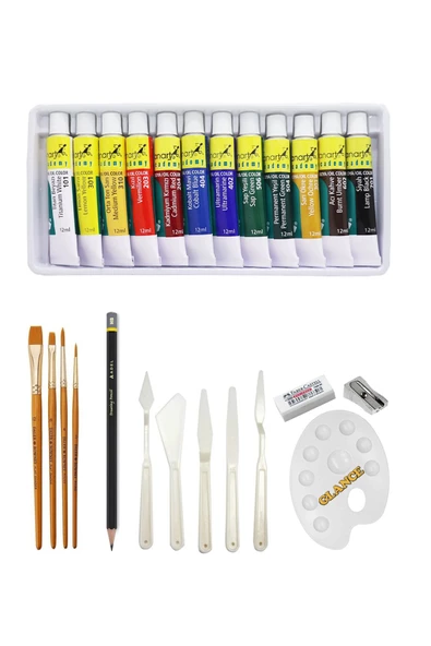 Fanart Academy Yağlı Boya Seti 12x12ml Daler Rowney 4'lü Fırça Seti Plastik Spatül Dereceli Kalem ürün görseli 1