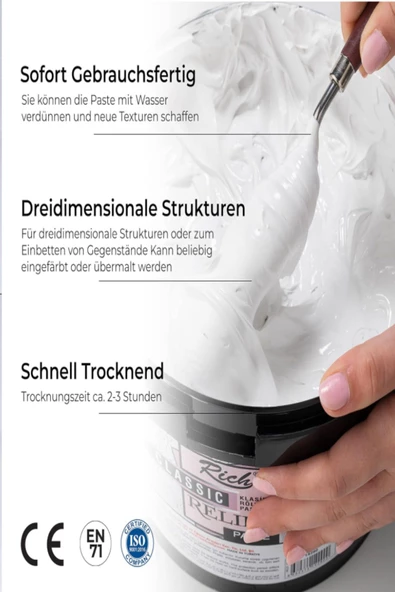 Rölyef Pasta  3,5 KG  Büyük Kova Beyaz Stencıl Spatul Doku Tarağı Set - Resim 4