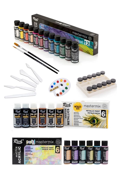 Rich Mastermix 60 cc 12 Renk Akrilik Boya Mastermix Akrilik Boya 60 Cc 6 Lı Metalik Renkler-Pastel ürün görseli 1