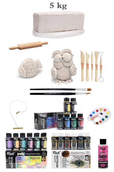 Vakumlu Çamuru Beyaz 5 KG Master Mix 60cc Akrilik Metalik Canlı PastelRenklerSeramik Başlangıç Set ürün görseli 1