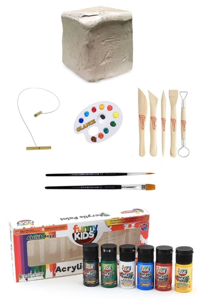 Seramik Hamuru 6 kg Funny Kids Kids 20 ml 6 Renk Akrilik Boya Seramik Başlangıç Seti ürün görseli 1