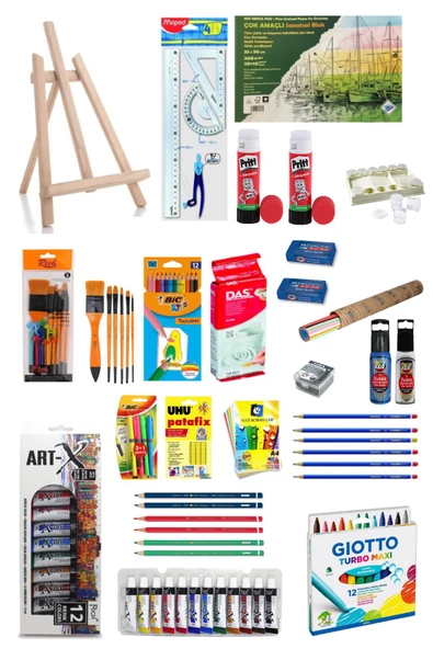 Art-X 12 ML 12 'li Akrilik Set-Orta Boy Şövale 32 Parça Sanat Seti