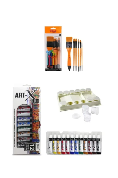 Art-X 12 ML 12 'li Akrilik Set-Orta Boy Şövale-Art Liva-Zemin FırçaN:8-5 Parça Sanat Seti ürün görseli