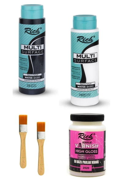 Rich Multi Surface Siyah-Beyaz 500 CC Mobilya Dolap Boyama Seti ürün görseli 1