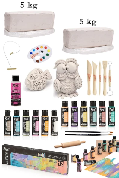 Vakumlu Çamuru Beyaz 5x2 KG Rich Master Mix 60cc Akrilik 12'li Pastel Renk Seramik Başlangıç Seti ürün görseli