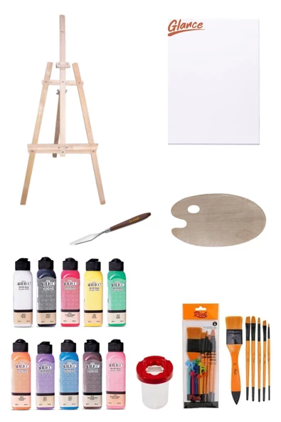 Artdeco 140 Ml Akrilik Boya 50x70 Tuval Ahşap Palet Şövale Seti - 1