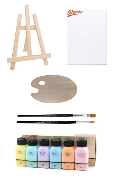 Artdeco Akrilik Boya 6x75 Ml Pastel 25x35tuval Ahşap Palet Mini Masaüstü Şövale Seti
