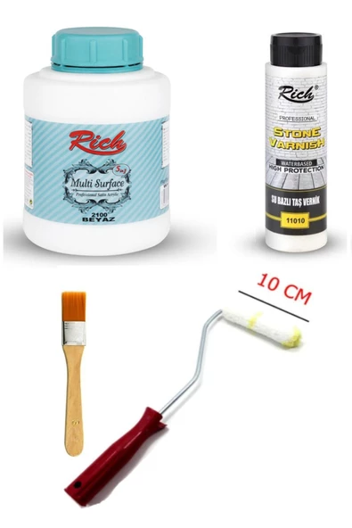 Rich Multi Surface 1250 Cc Beyaz Taş Vernik 500 Cc Rulo Fırça 10 Cm Zemin Fırça Seti ürün görseli 1