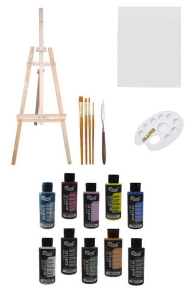 Rich 120 Cc 10 Renk Akrilik Boya 3 Ayaklı Şövale Daler Rowney 4'lü Fırça Seti ürün görseli 1