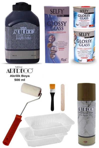 Artdeco Boya 500 Ml Siyahselfy Decor Glossy Glass 200+100gr Balkon,banyo,mutfak,tezgah,fayans Seti