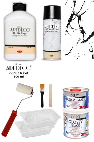 Artdeco Boya 500 ml Beyaz Selfy Decor Glossy Glass 200 100gr Balkon,banyo,mutfak,tezgah,fayans Seti