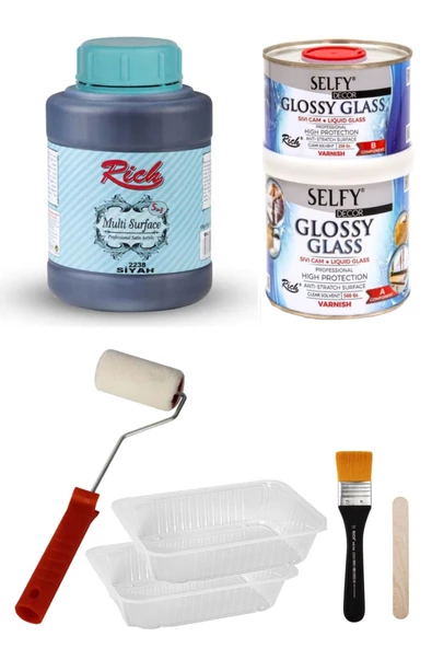 Surface 1750gr Siyah Selfy Decor Glossy Glass 500+250gr Balkon,teras,banyo,mutfak,tezgah,fayans
