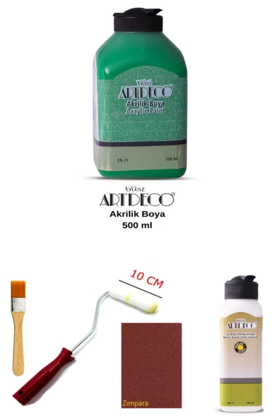 Artdeco Akrilik Boya 500 Ml Yeşil Dolap Boyama Seti Mobilya Boyama Seti Parlak Vernik