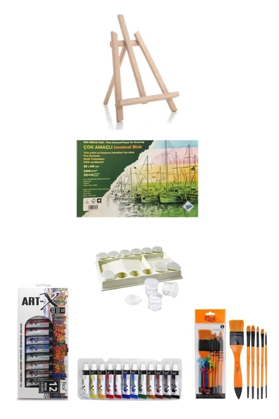 Art-x 12 Ml 12 'li Akrilik Set-orta Boy Şövale-art Liva-zemin Fırçan:8-5 Parça Sanat Seti ürün görseli