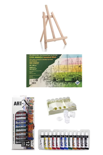 Art-x 12 Ml 12 'li Akrilik Set-orta Boy Şövale-art Liva Resim Defteri-4 Parça Sanat Seti ürün görseli 1