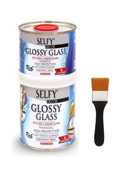 Selfy Decor Glossy Glass 500 250gr gr Sıvı Cam, 2000 Zemin Fırça No.1.5 Banyo, Mutfak, Tezgah,
