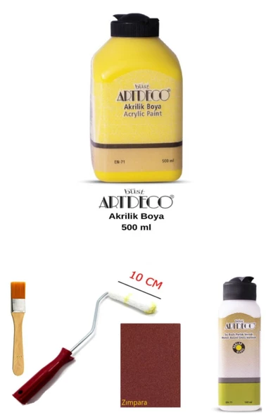 Artdeco Akrilik Boya 500 Ml Sarı Dolap Boyama Seti Mobilya Boyama Seti Parlak Vernik